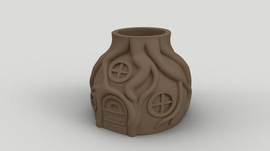 Fairy Tree House Planter Pot - 3D Printable Vase & Pen Holder STL