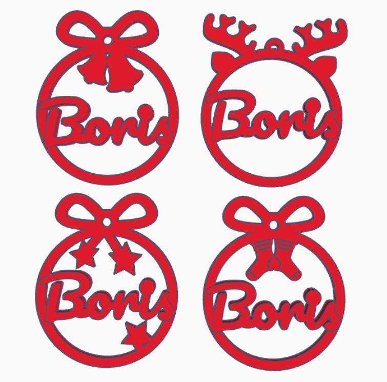 4 x Boris, personalized Christmas tree ball