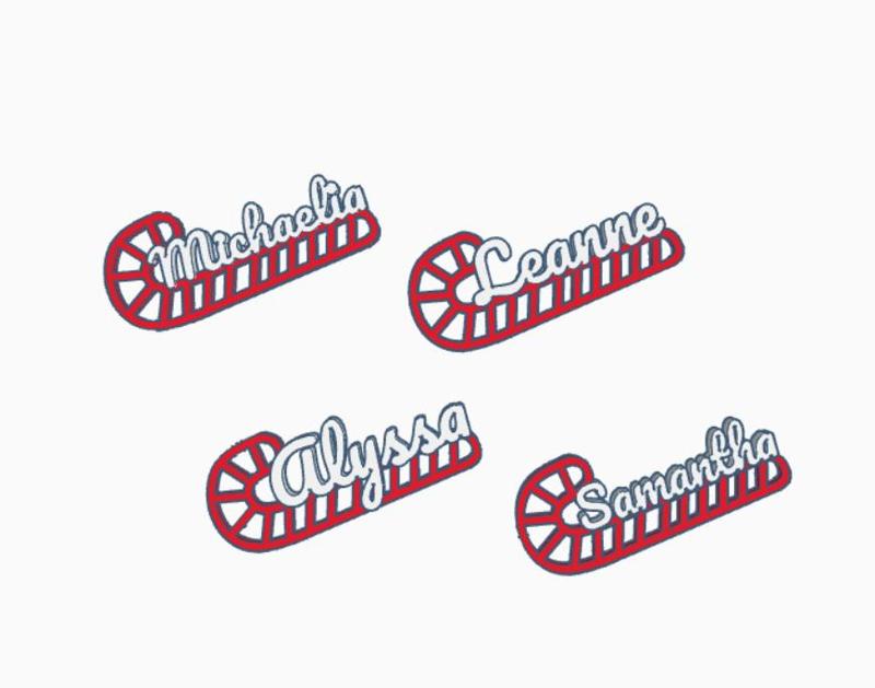 4 candy canes: Samantha, Alyssa, Michaelia, Leanne