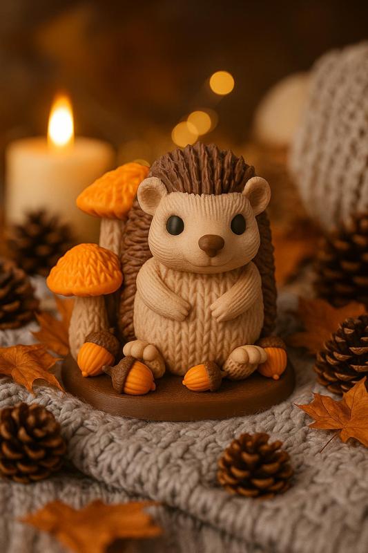  Woodland Knitted Hedgehog Figurine with Mushrooms
