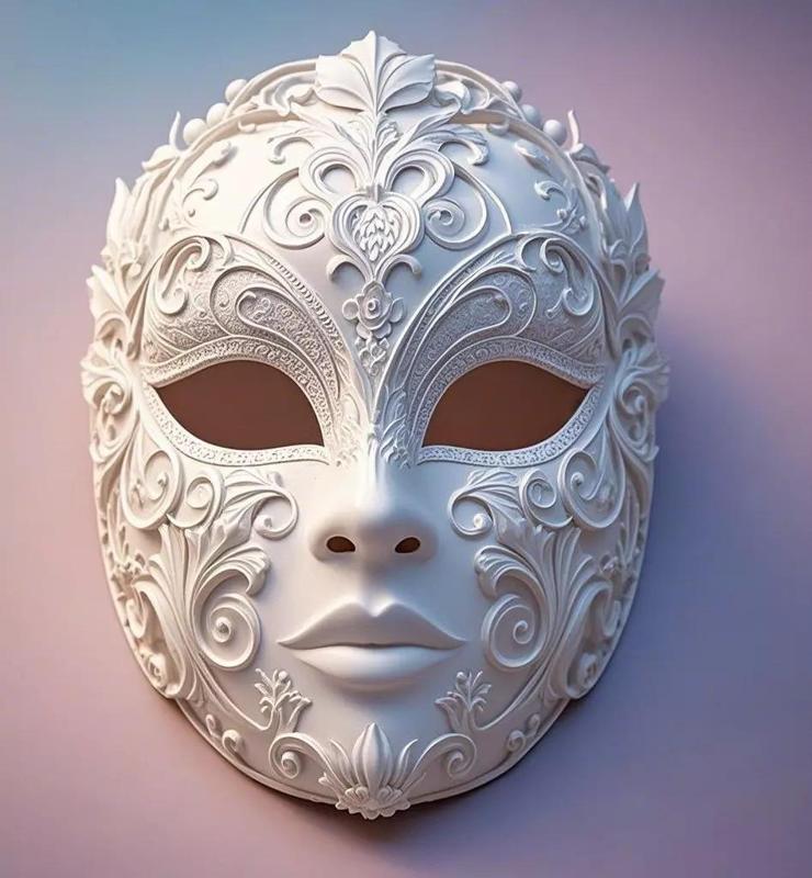 Elegant White Venetian Mask Ornate  Carnival Design