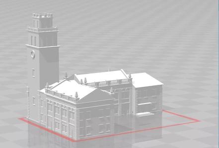 Cinema building with clock tower