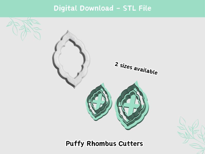 Puffy Rhombus Clay Cutter for Polymer Clay | Digital STL File | Instant Download | 2 sizes