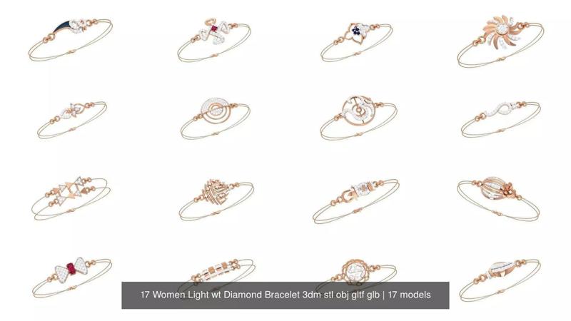 17 Women Light wt Diamond Bracelet 3dm stl obj gltf glb 3D Model Collection
