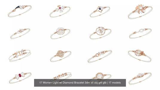 17 Women Light wt Diamond Bracelet 3dm stl obj gltf glb 3D Model Collection