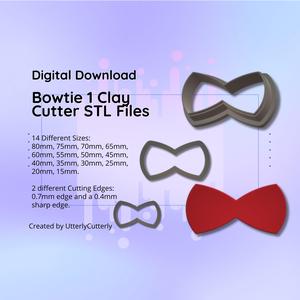 Clay Cutter STL File Bowtie 1- Earring Digital File Download- 14 sizes & 2 Cutter Versions, cookie cutter