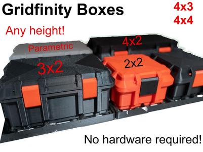 Parametric gridfinity storage boxes - no hardware