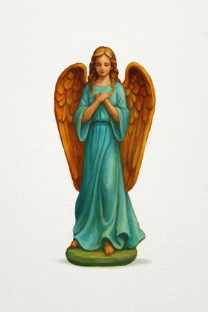 Angel Figurine - Hand Painted Guardian Angel Statue with Golden Wings