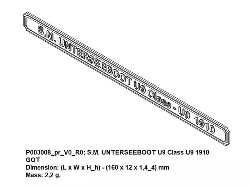 Nameplate - SM UNTERSEEBOOT U9 Class U9 1910 GOT