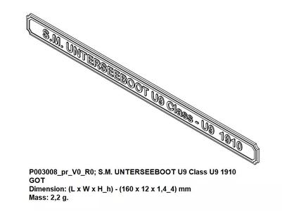 Nameplate - SM UNTERSEEBOOT U9 Class U9 1910 GOT