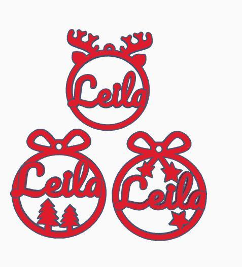 3 x Leila, Personalized Christmas tree ball