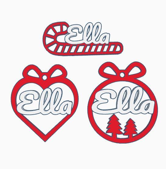 3 x Ella, personalized Christmas tree ball