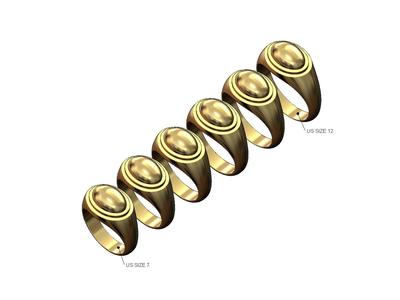 Dome landscape stepped oval signet ring miniset US sizes 7to12 3D print model