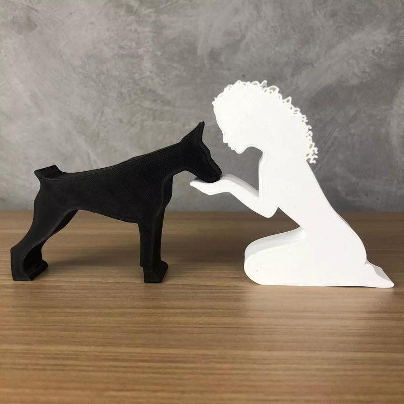 Girl and her Doberman -wavy hair- for 3D printer or laser cut