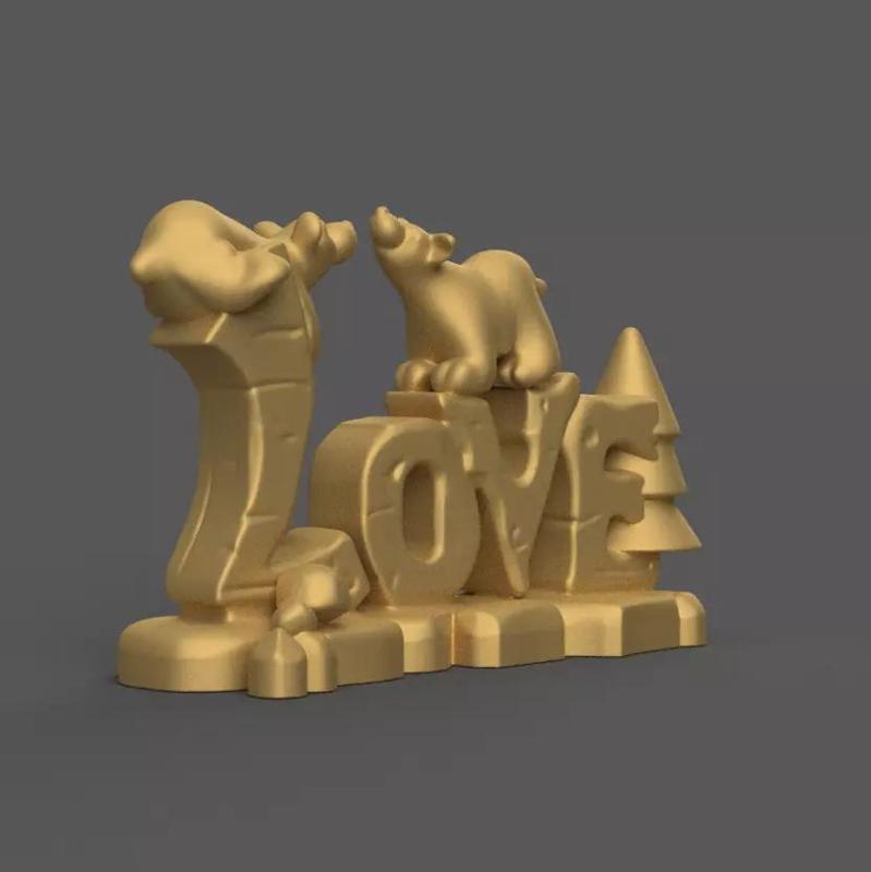 Love Sign with Kissing Bears STL Cute 3D Decor Model
