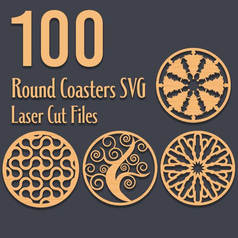 100 Round Coasters SVG Laser Cut Files Templates