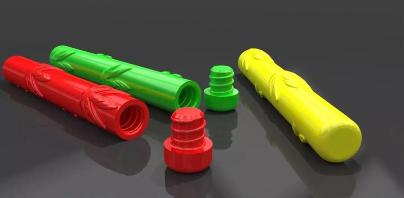 A cannabis themed pen shape container