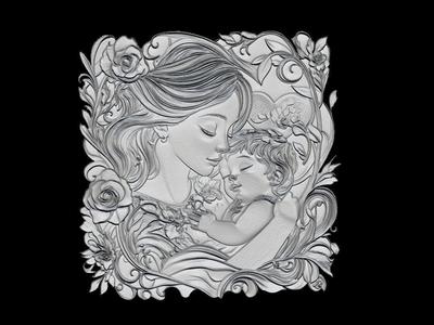 Mother and Baby Floral Embrace Relief