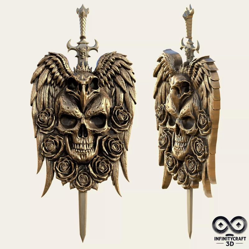 Fallen Angel Skull Blade  Dark Gothic Wall Art