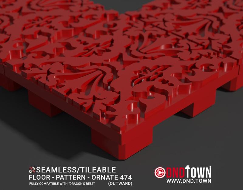 3D Modular Dungeon Tile: Floor - Pattern - Ornate 474 (OUTWARDS) - DnD Town Minis (www.dnd.town)