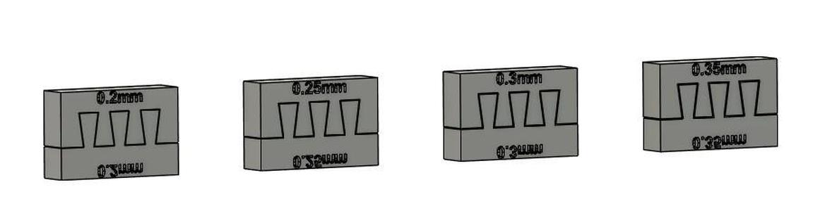 Dovetail test print with different thicknesses
