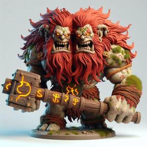 101 Two-Headed Giant with Club - 3D Printed Statue, character, monster, fantasy, art, sculpture, model, animal, 3d model, statue, creature, magic, 3d print, collectible, cat, wood, dragon, sword, base, warrior