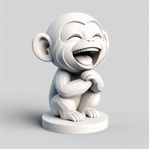 001 Laughing Monkey - 3D Printed Full-Figure Statue, pug, dachshund, poodle, cat, dog, monkey, zebra, animal, armadillo, lion, fox, faun, pomeranian, troll, platypus, majestic, sculpture, fantasy, crocodile