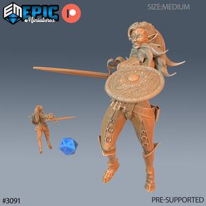 Elf Fighter Female Player Cahracter Attack ‧ DnD Miniature ‧ Tabletop Miniatures ‧ Gaming Monster ‧ 3D Model ‧ RPG ‧ DnDminis ‧ STL FILE