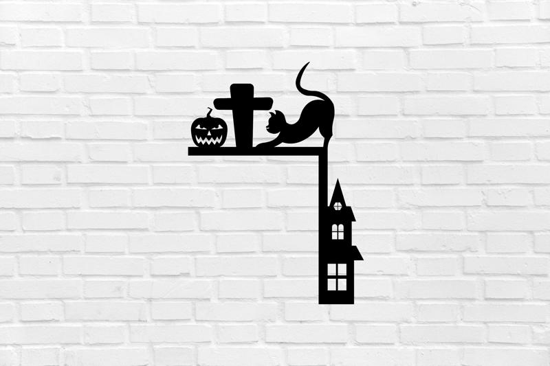 WALL DECORATION HALLOWEEN door cat cemetery cross manor pumpkin