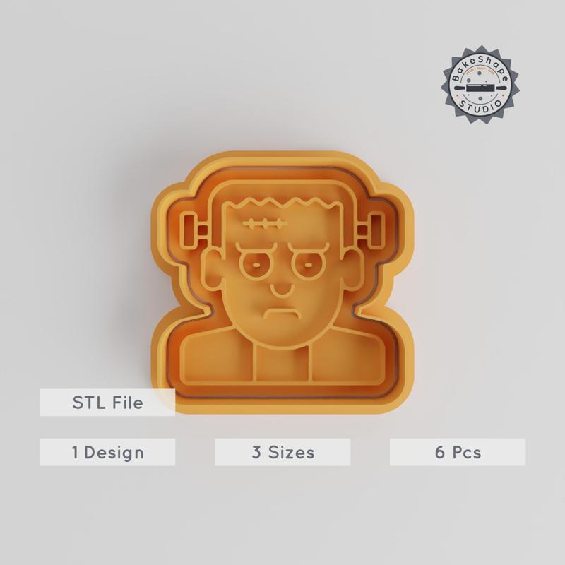 Frankenstein Monster Cookie Cutter & Stamp Set, Spooky Monster Fondant Shape, 3 Sizes, Scary Creature Baking Tool Collection
