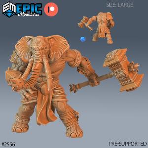 Elephant Folk Barbarian Hammer ‧ DnD Miniature ‧ Tabletop Miniatures ‧ Gaming Monster ‧ 3D Model ‧ RPG ‧ DnDminis ‧ STL FILE