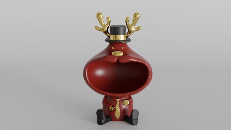 Festive Reindeer Candy Holder STL File - Cute Christmas Reindeer with Top Hat and Golden Antlers for Holiday Decor - 3D Print Digital Download