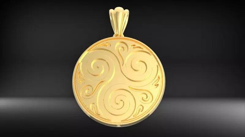 Triskele Triple Spiral Celtic Disc Pendant Necklace