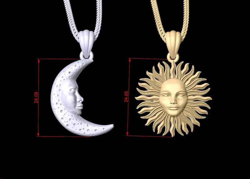 Sun and Moon Pair of chains  pendants 3D print model