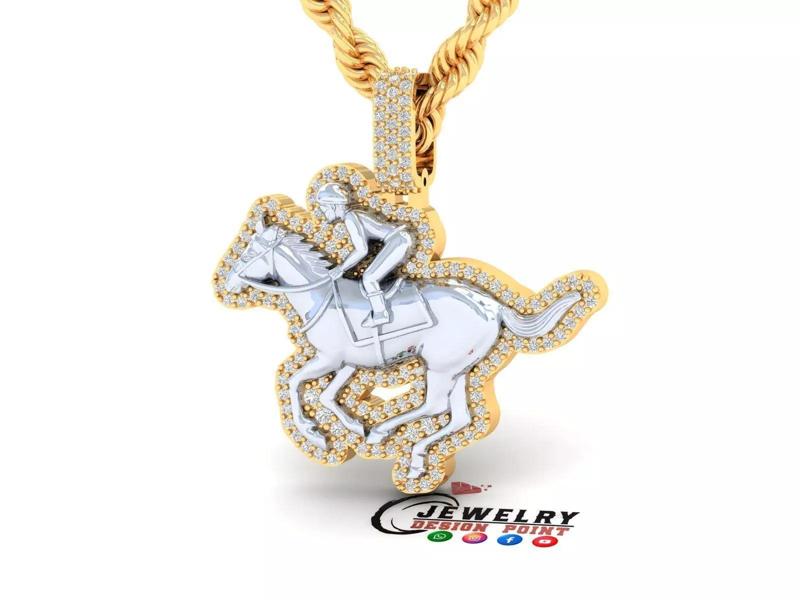 Custom Horse Racing Emoji Diamond Pendant - Horse Necklace