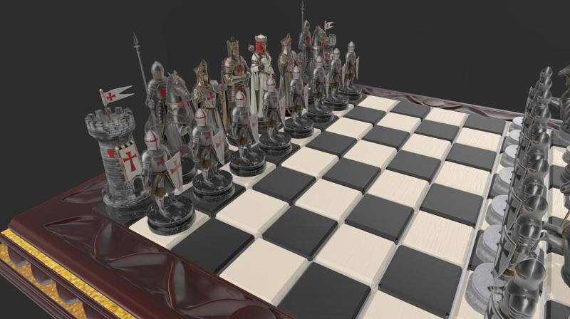 AJEDREZ CABALLEROS TEMPLARIOS + TABLERO PARA COLECCIONISTAS