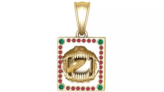 Golden Beast Jaw Pendant with Gemstone Frame