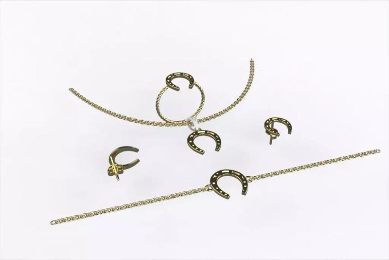 Lucky Horseshoe Gold Jewelry Set18 Bracelet Earrings Ring