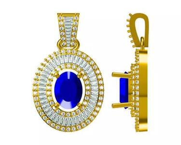 JCD format Minimalist oval shape with baguette cut pendant