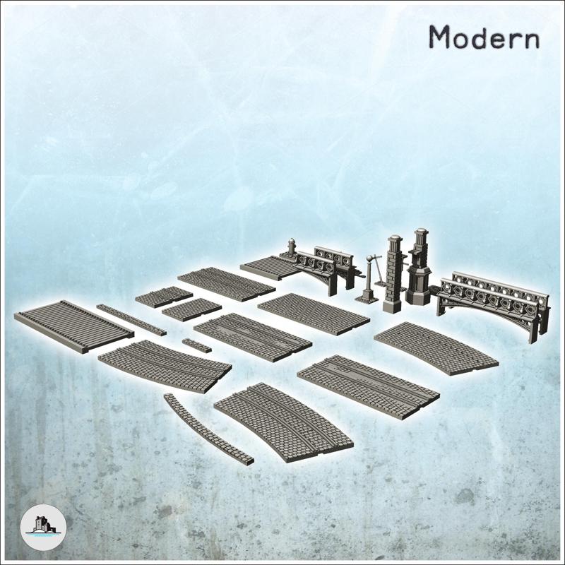 Set of paved roads with streetcar tracks and urban accessories (1) - World War Two Second WWII Western campaign USA UK Germany