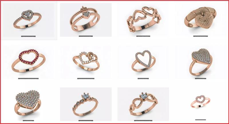 12 Heart Love Valentine Diamond Rings 3D Model Collection