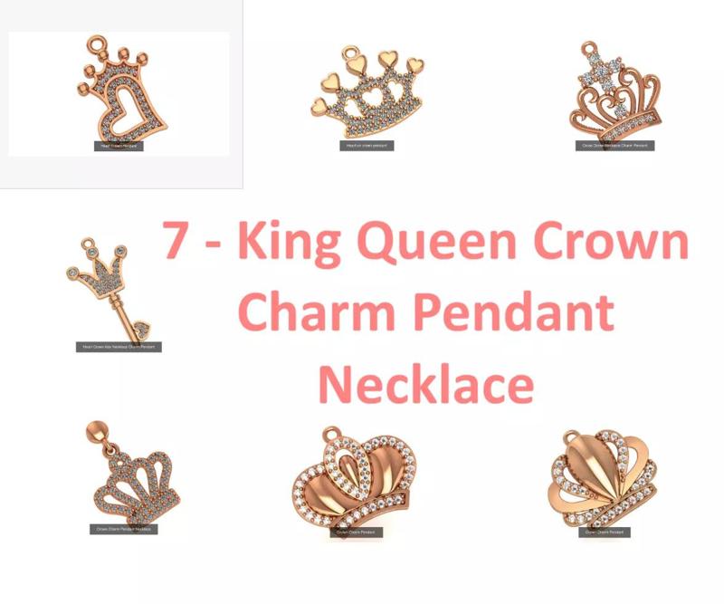 7 King Queen Crown Charm Pendant Necklace 3D Model Collection
