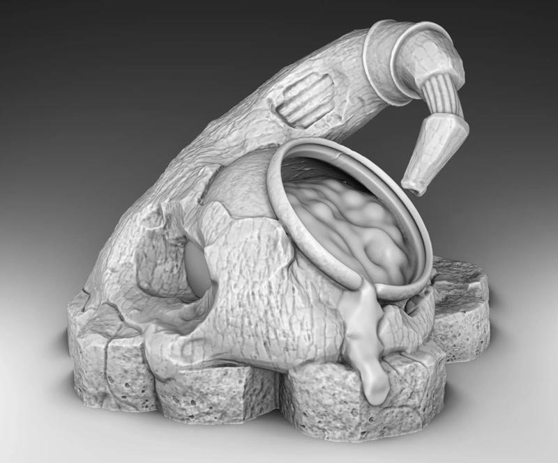 cauldron statue of man pouring water into pot