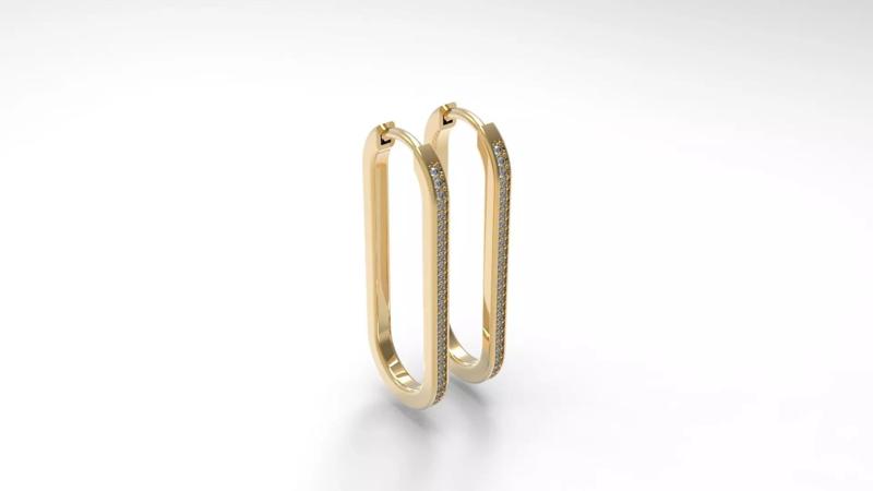 Ellipse Shaped Hoop Paved Earrings