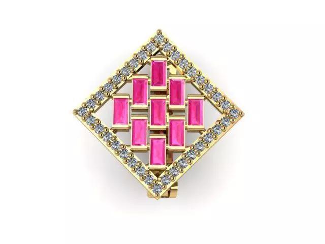 Earrings ruby and diamond brooch