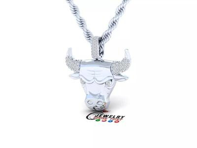 Custom Angry Bull Head w Horns Diamond Pendant Bull Head Emoji