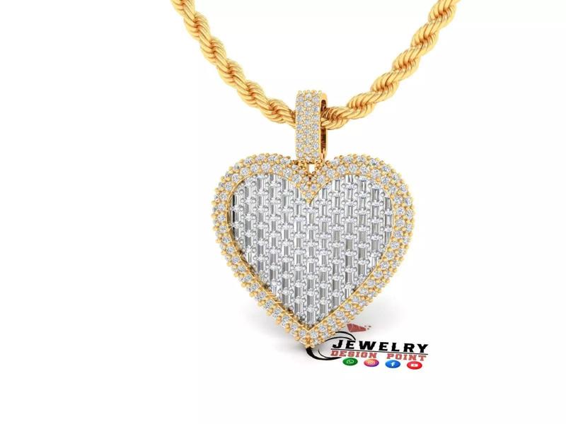 Custom Bubble Heart Border Diamond Pendant - Heart Love Pendant