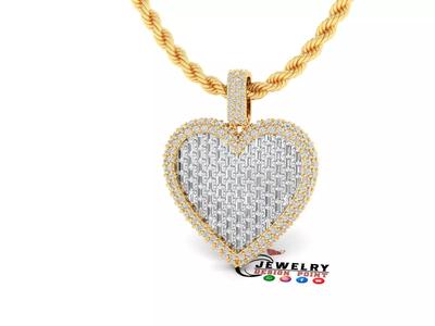 Custom Bubble Heart Border Diamond Pendant - Heart Love Pendant