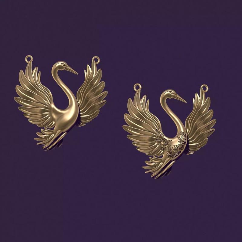 crane pendant or brooch for casting gold 5 grams