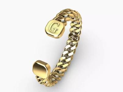 gold initial G miami cuban chain link bangle bracelet